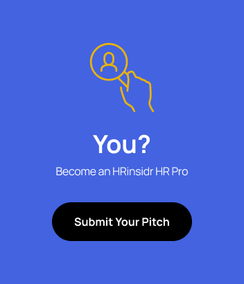 Card with a hand holding magnifying glass with text: You? Become an HRInsidr Pro - Submit your pitch