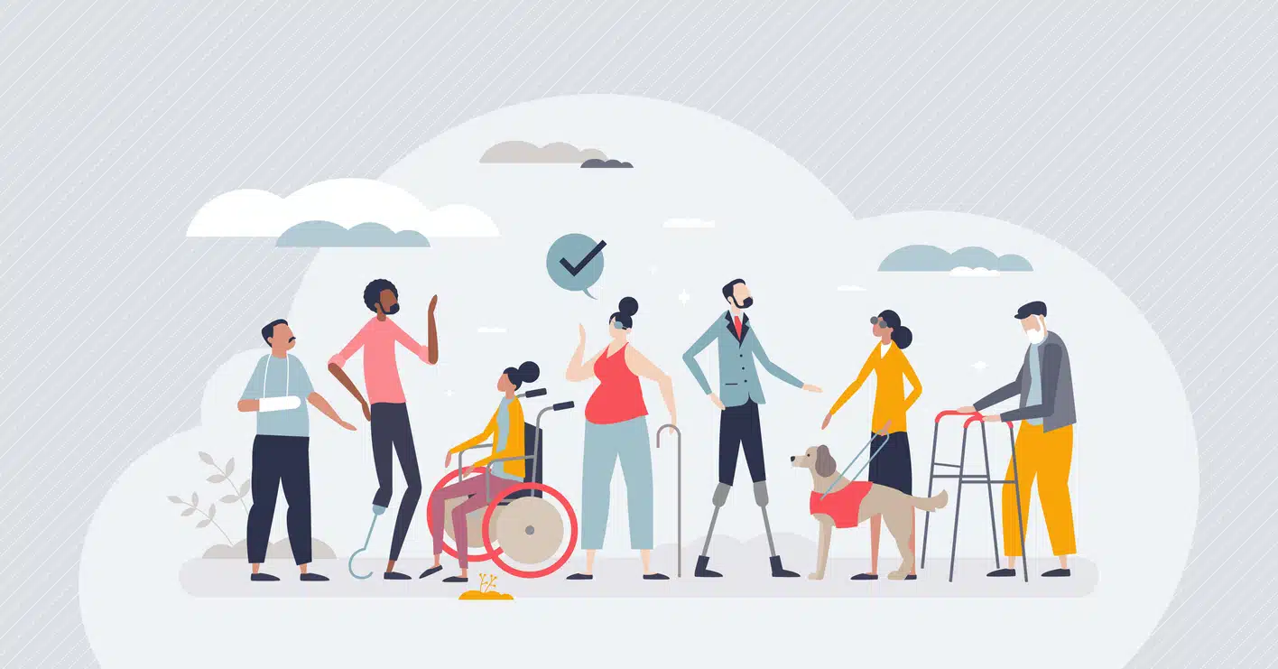Americans with disabilities act or ADA protection law tiny person concept
